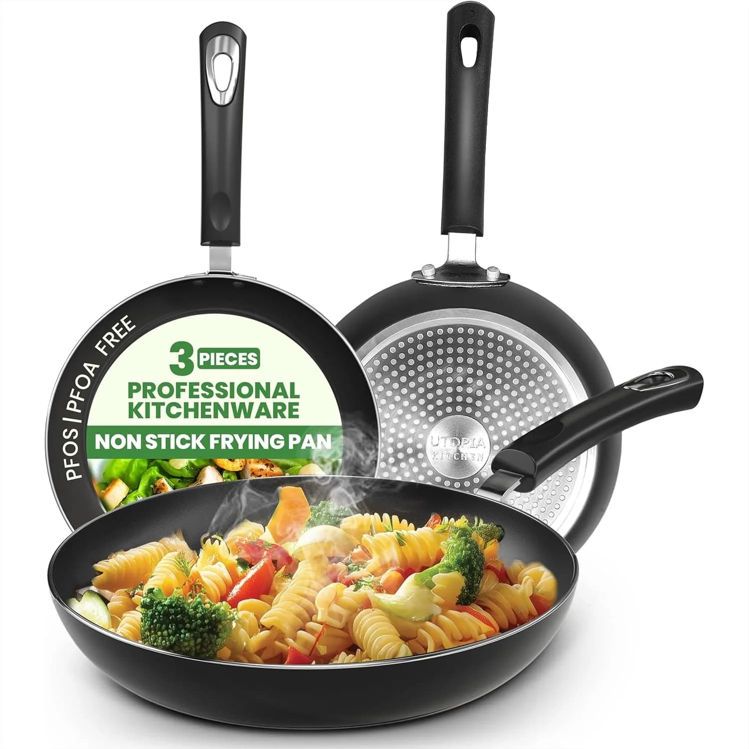 Set di 3 Padelle Antiaderenti per Omelette, Padelle con Fondo per Induzione, 8/9,5/11 Pollici, Manici in Bakelite, Senza PFOA