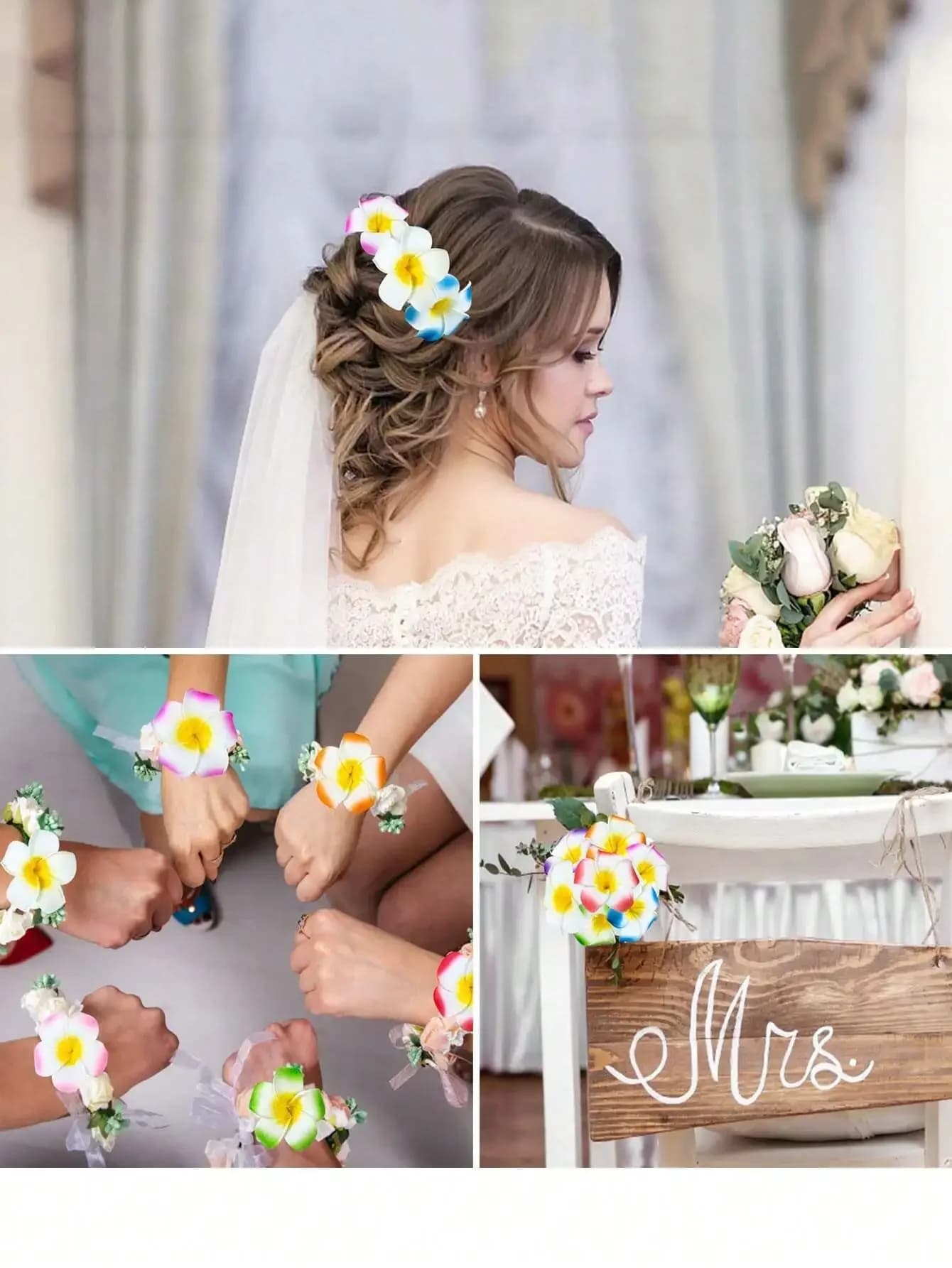 12 fermagli per capelli in schiuma hawaiana Plumeria per donne, decorazioni per feste in spiaggia e matrimoni