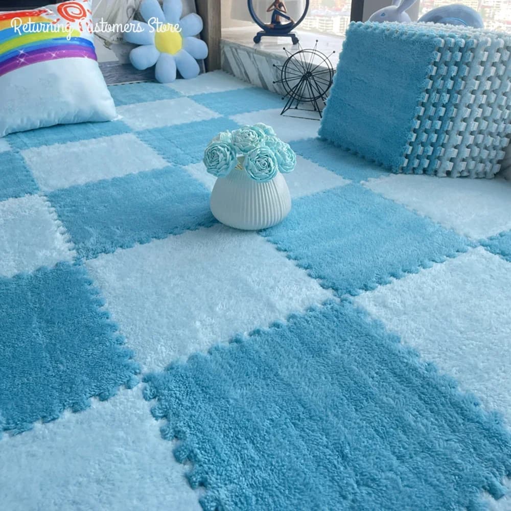 Tappeto Morbido in Peluche 30x30CM per Bambini, Tappetino da Gioco a Puzzle, Tappeto Caldo Interconnesso, Piastrelle per Esercizi, Tappeto Decorativo da Pavimento