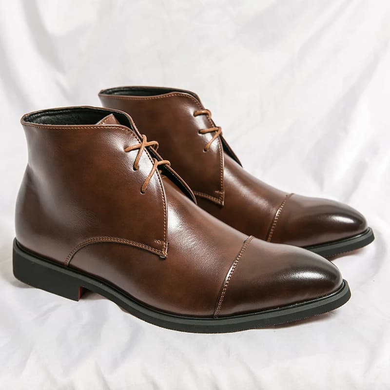 English Style Men's Genuine Leather Boots Pointed Chelsea Boots for Men Business Banquet Formal Short Boots Big Size：38-48