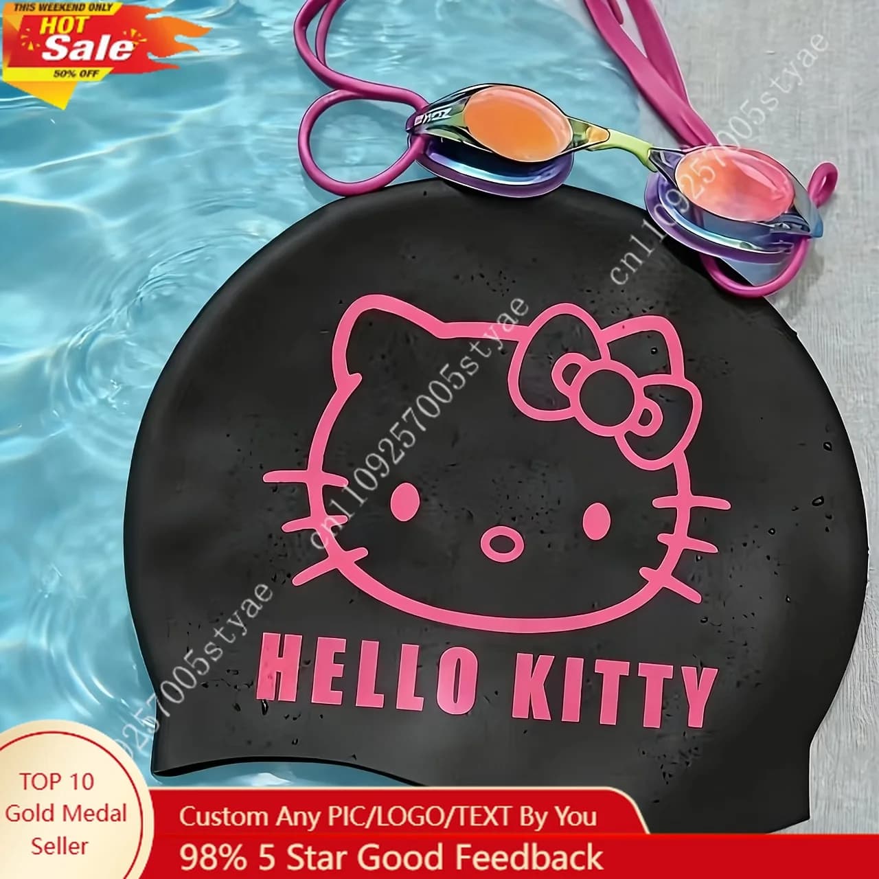 1 pezzo Sanrio Hello Kitty Kuromi Cuffia da nuoto in silicone per donna, impermeabile, non stringente, comoda, copriorecchie, per adulti