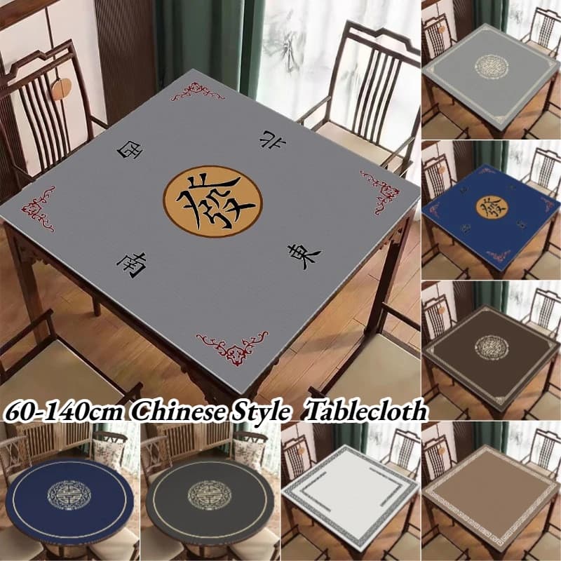 Neo-Chinese Style Silent Mahjong Tablecloth Mahjong Tiles Art Printed Tablecloth Home Decoration for Game Room and Dining Area