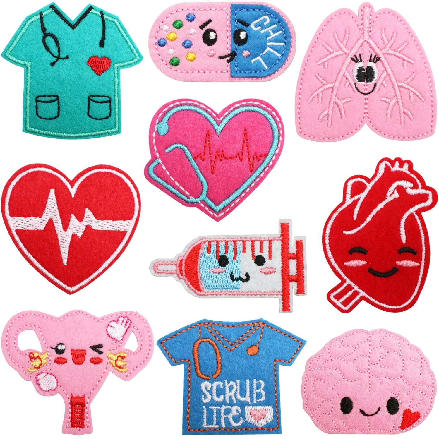 10 pezzi per la cura dell'infermiera, ferro da cucire, toppe ricamate, abbigliamento, cappello, borsa, riparazione di scarpe, confezione regalo per telefono, decorazione, accessorio fai da te