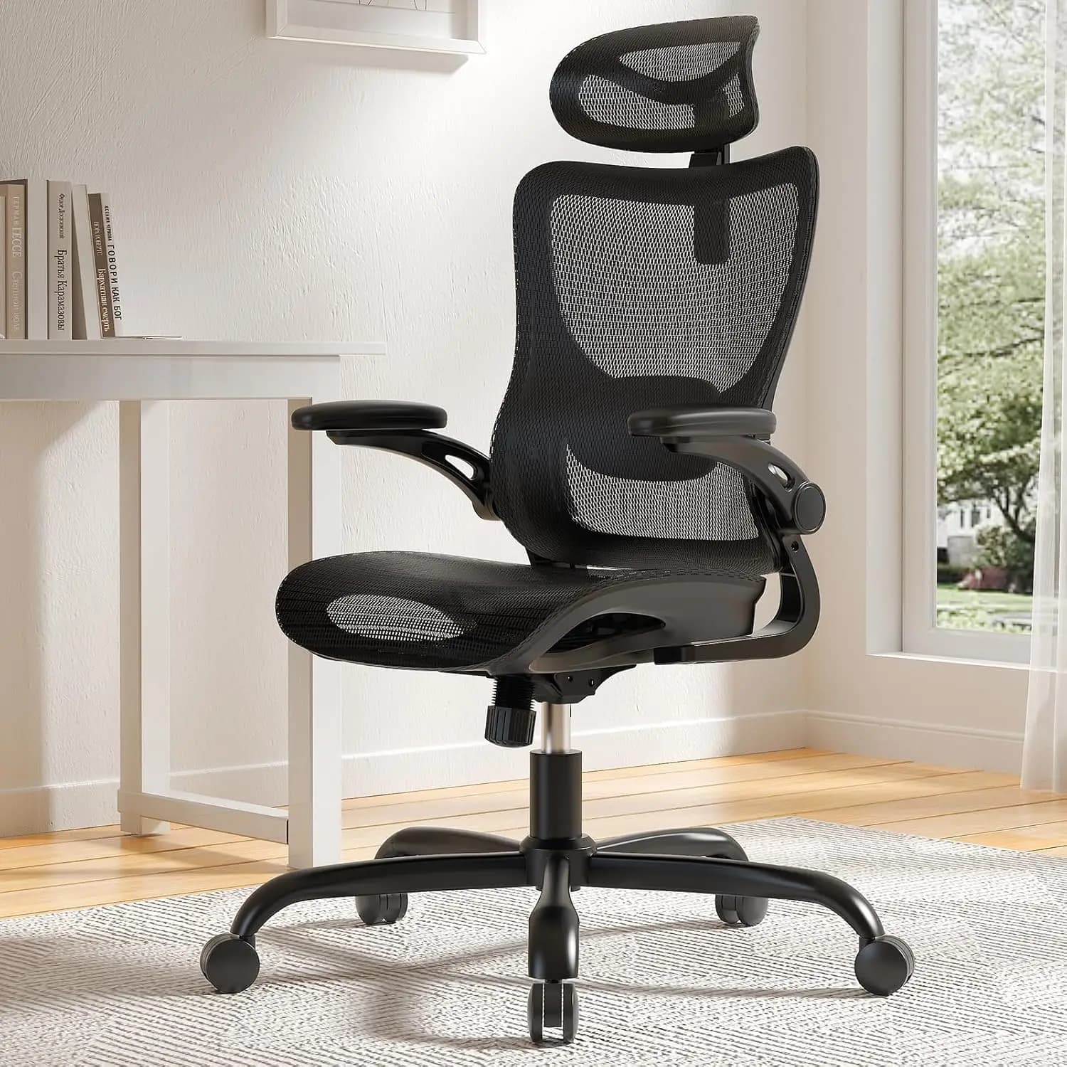 Sedia da Ufficio Ergonomica in Rete con Supporto Lombare, Poggiatesta e Braccioli Regolabili, Altezza e Inclinazione Regolabili per Ufficio Domestico e Gaming