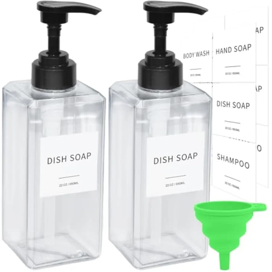 Clear Soap Dispenser with Waterproof Labels, Thickened Plastic Hand Soap Dispenser for Bathroom, Kitchen Dish Washing Liquid Bo