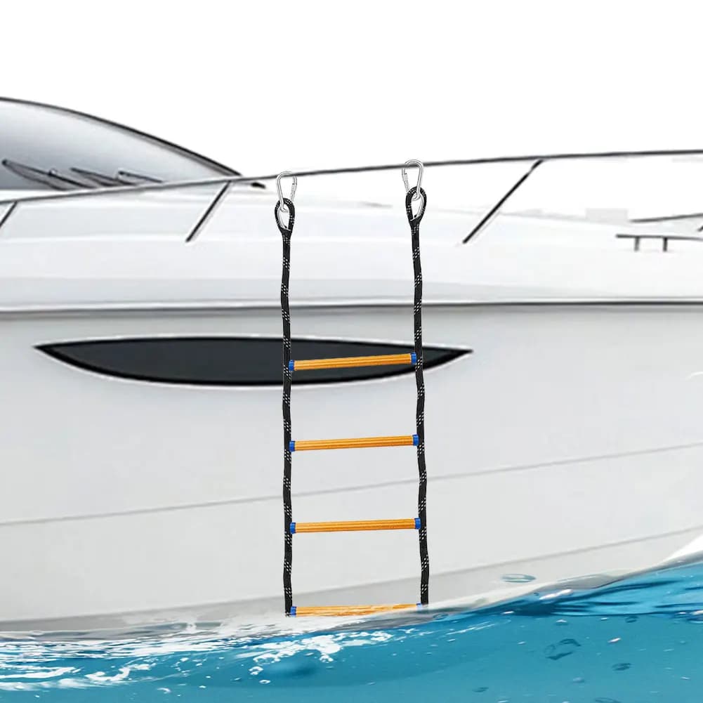 4 Step Boat Rope Ladder Marine Rope Ladder Portable Rope Boarding Ladder for Inflatable Boat Kayak Motorboat Canoeing