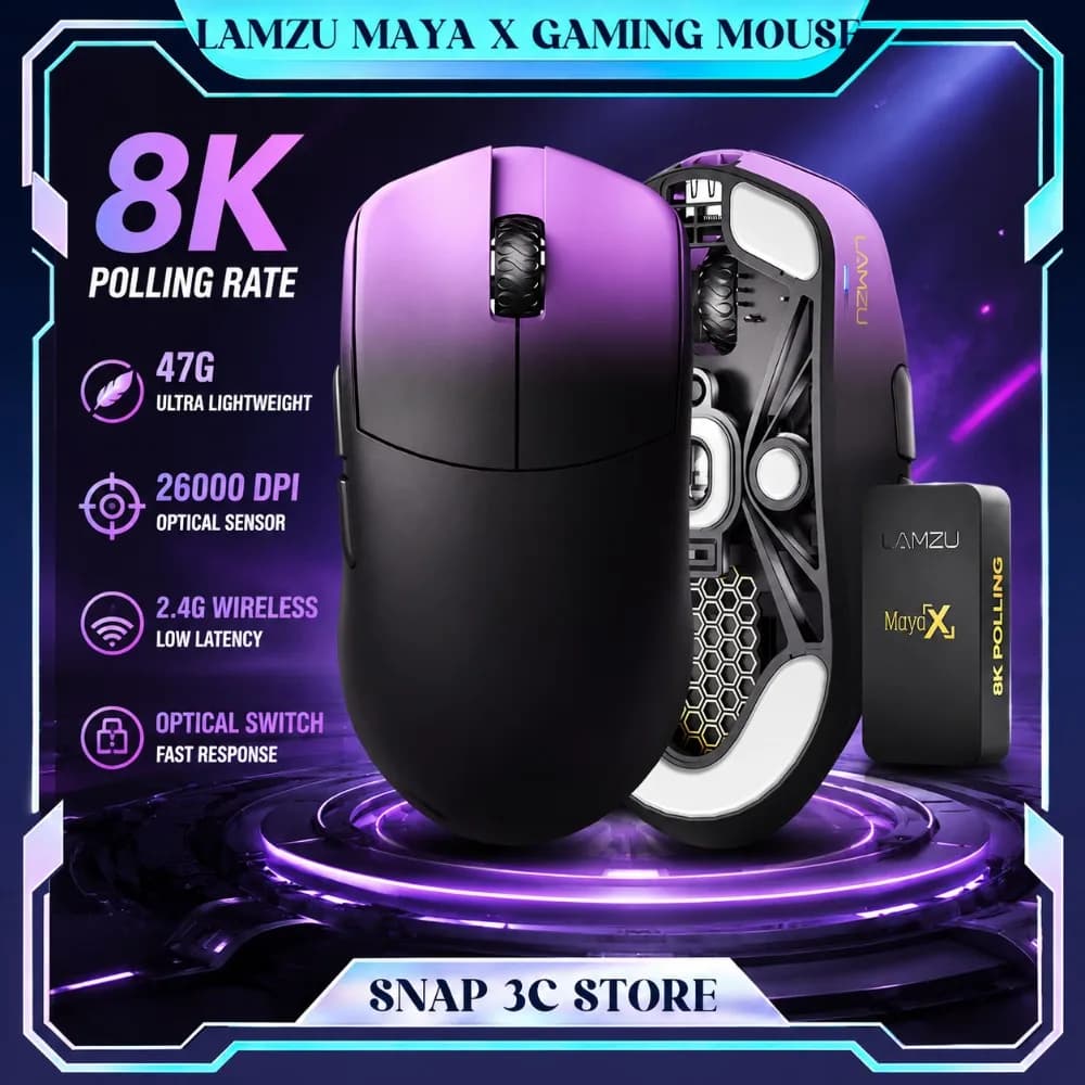 Mouse da Gaming LAMZU MAYA X con Dongle 8K Incluso, Compatibile con Web Driver, Mouse Wireless Ultra Leggero per Gamer PC FPS Valorant