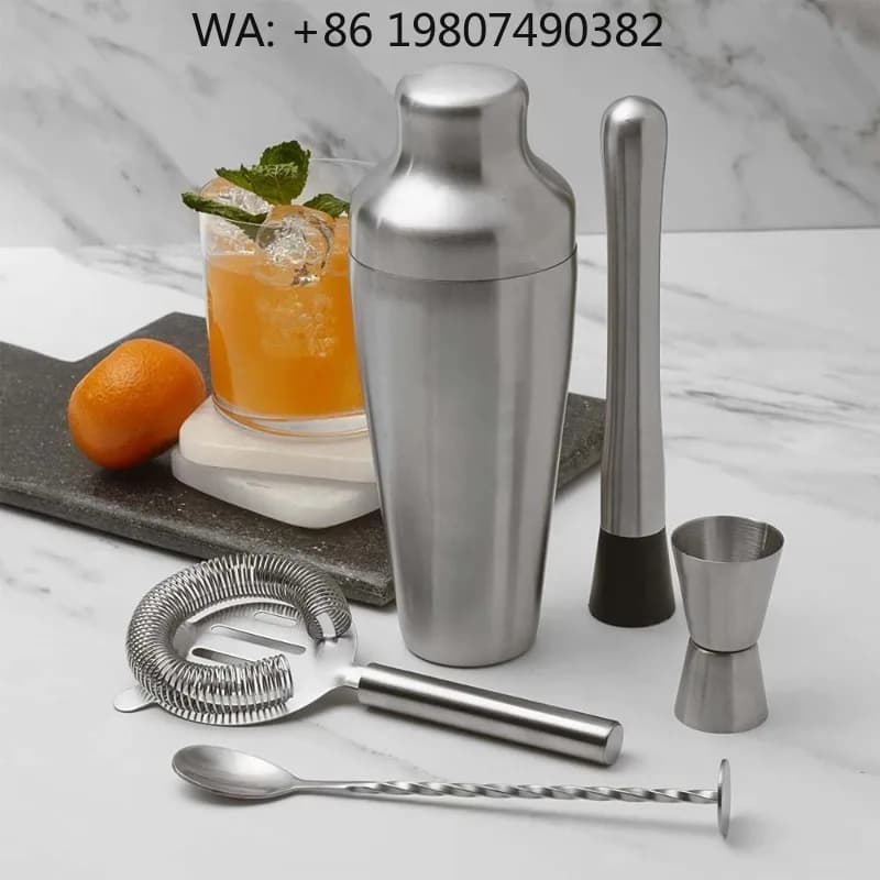 5Pcs Portable Stainless Steel Cocktail Mixing Kit 600ml Shaker Jigger Mix Spoon Strainer Muddler For Home Hotel Outdoor Camping
