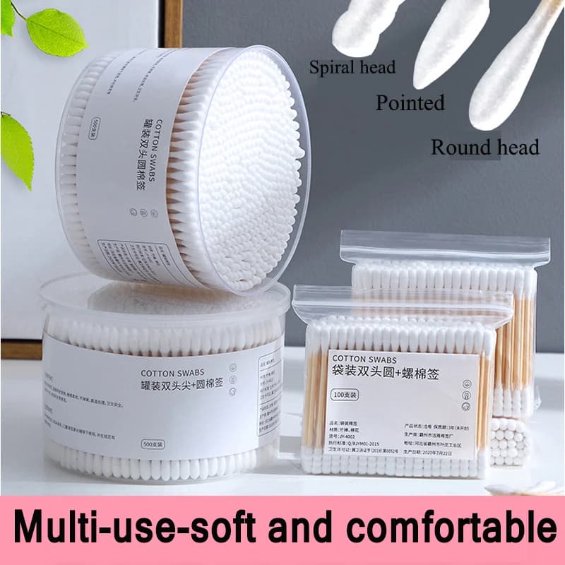 500 pz Scatola di Cotone Cosmetico Doppia Testa Tampone di Cotone Donne Trucco Bastoncini di Cotone Per Bastoni di Legno Naso Orecchie Strumenti di Pulizia