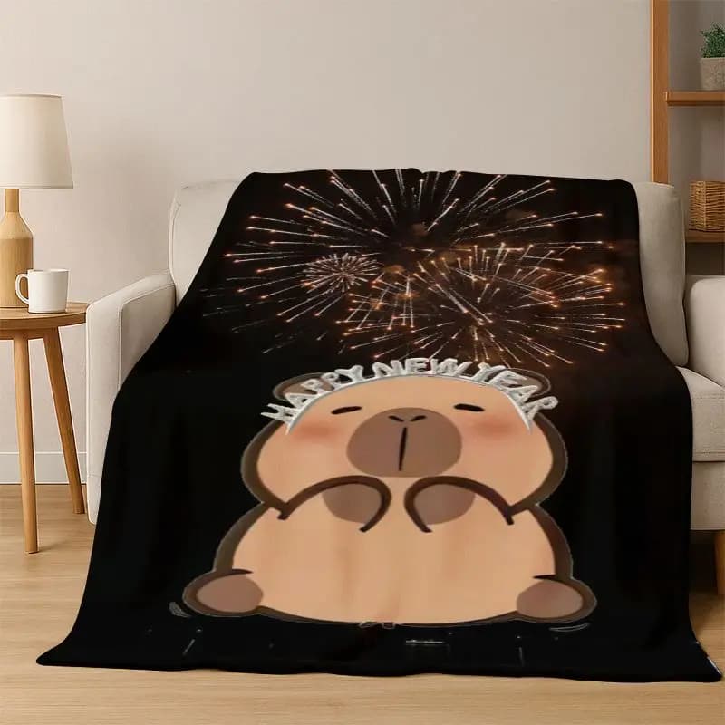Cute Capibala Cartoon Flannel Blanket Soft Warm Throw Blanket for Bedroom Living Room Bed Travel Camping Picnic Gift kids