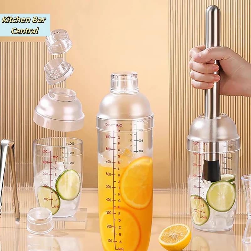 【Plastic Cocktail Shaker Hand Shaker Cup With Scales 350ml/500ml/700ml/1000ml Milk Tea Wine Drink Shaker Mixer Bar Tool】