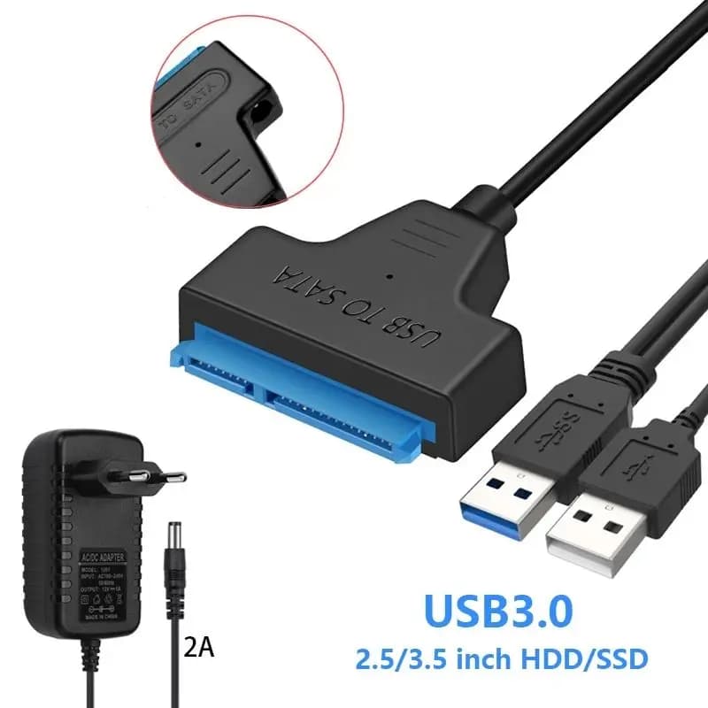 Disco rigido SSD HDD esterno CD-ROM OPTICAL DRIVE SATA 3 A USB 3.0 CAVO con adattatore 12V 2A PER PC DESKTOP LAPTOP