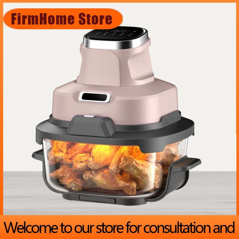 FirmHome Store1600W Crispy Portable Air Fryer With Double Glass Bowl, 6-in-1 Digital Panel, Space Saving Compact Design