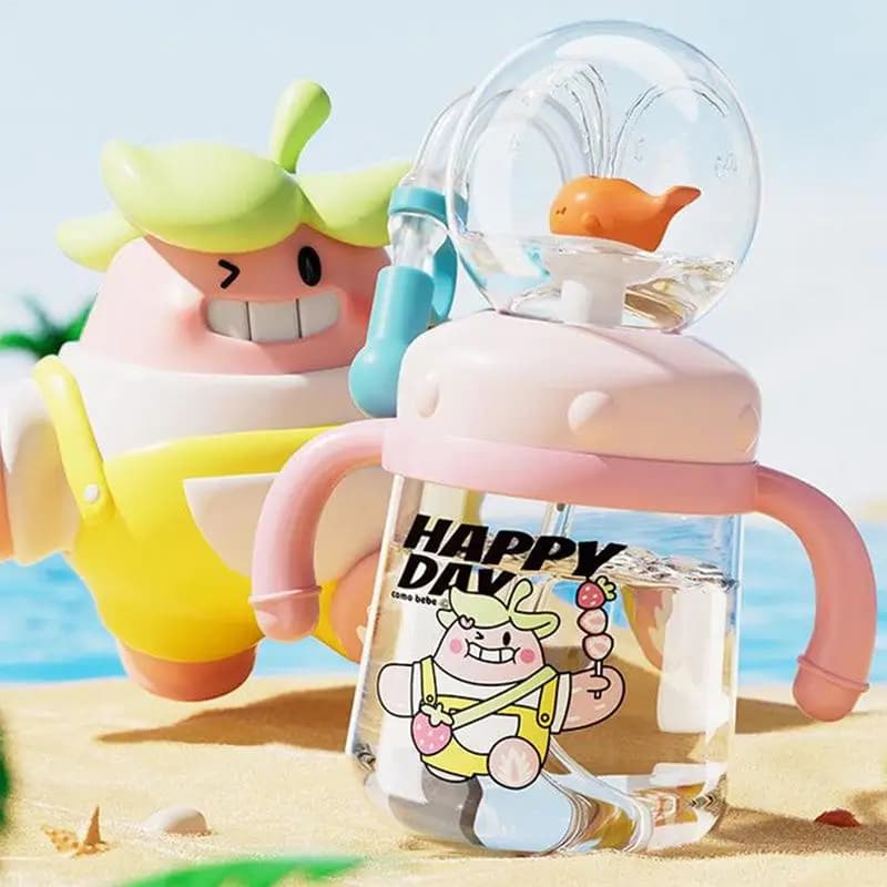 new Baby Straw Cup Whale Spray Water Bottle Sippy Cups 300ml Water Bottle Spray Drinking Cup Kids Cups With Straws And Lids Leak