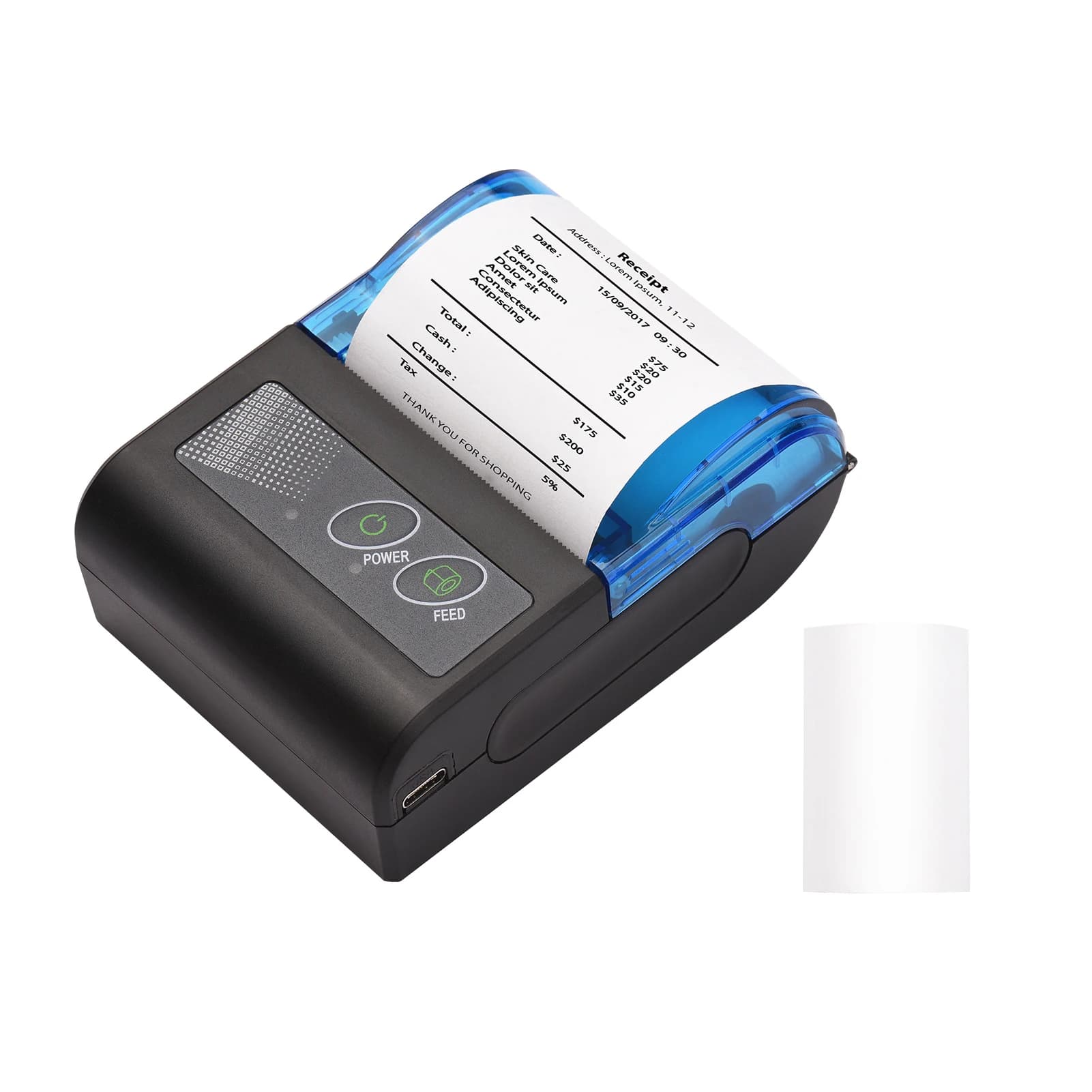Mini stampante termica portatile Bisofice Stampante per biglietti di ricevute USB wireless da 2 pollici con carta da stampa da 58 mm per ristorante