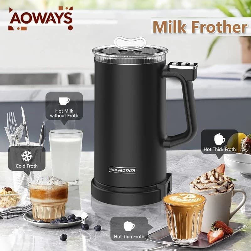 Montalatte Elettrico 4-in-1 110V/220V per Casa, Preparatore di Caffè e Latte, Bevande Calde e Fredde, Doppia Funzione in Acciaio Inox