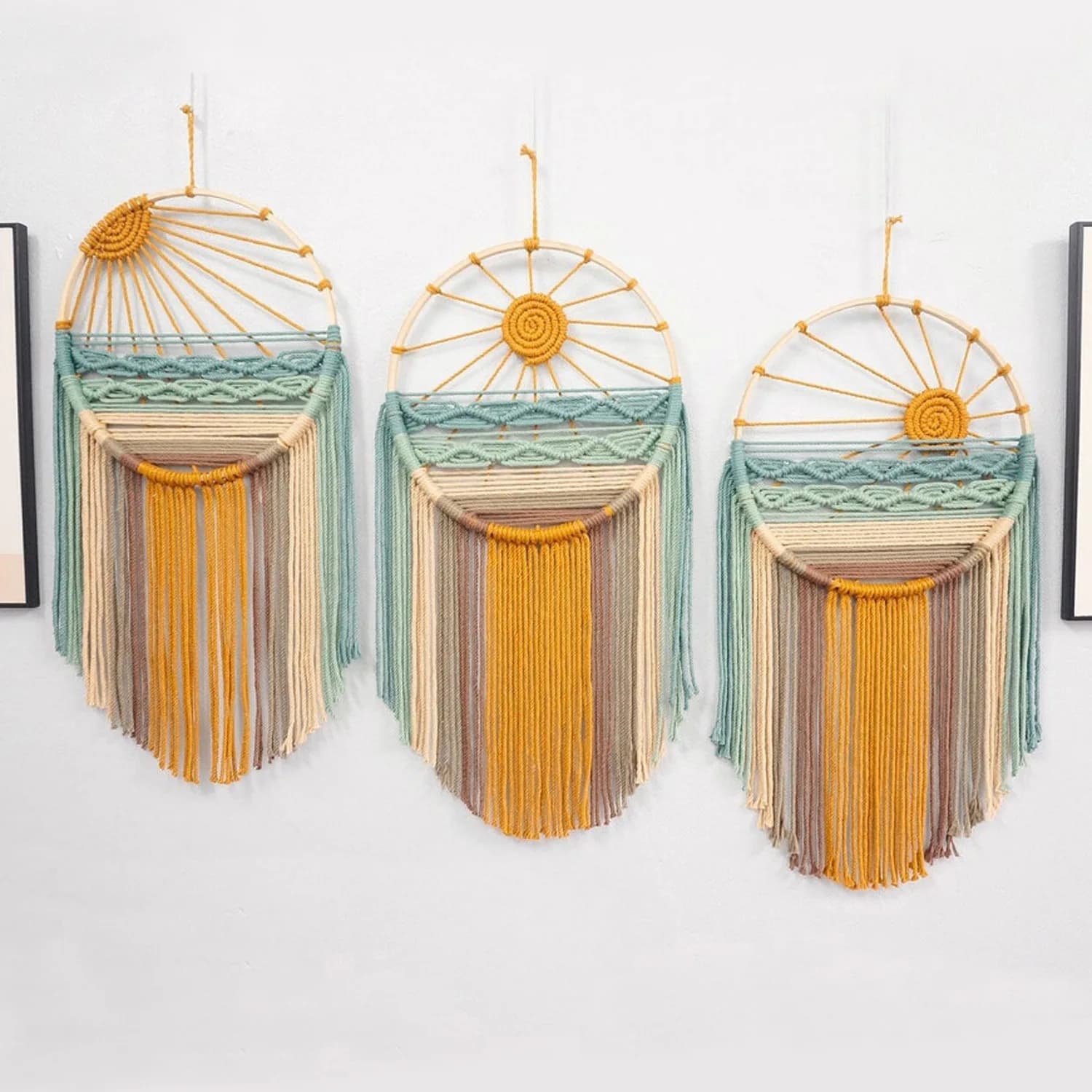 Bohemian Sunset Macrame Wall Hanging - Featuring a Dreamcatcher Design - Perfect for Decorating a Background Wall Or Headboard