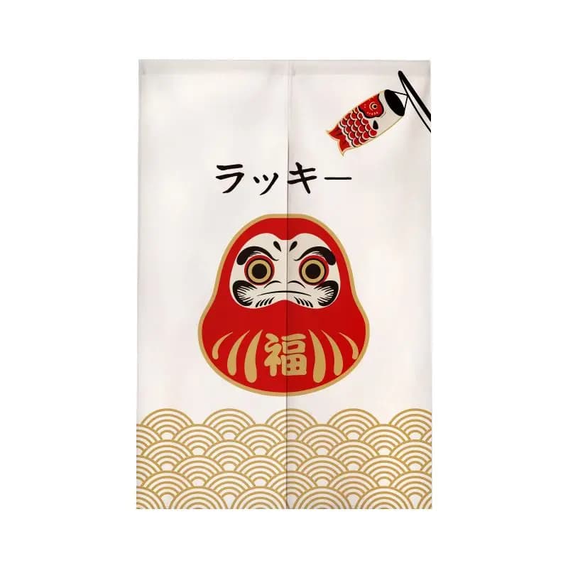 VIKAMA Japanese Style Daruma Half Door Curtain, Gold Wave Print Fabric Entryway Privacy Divider, Traditional Home Decor