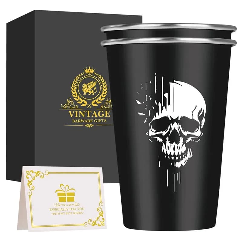 2 pezzi/set testa di teschio tazza di birra in acciaio inossidabile barra da cucina in metallo grande tazza per bere bicchiere eventi set regalo di nozze accessorio da bar