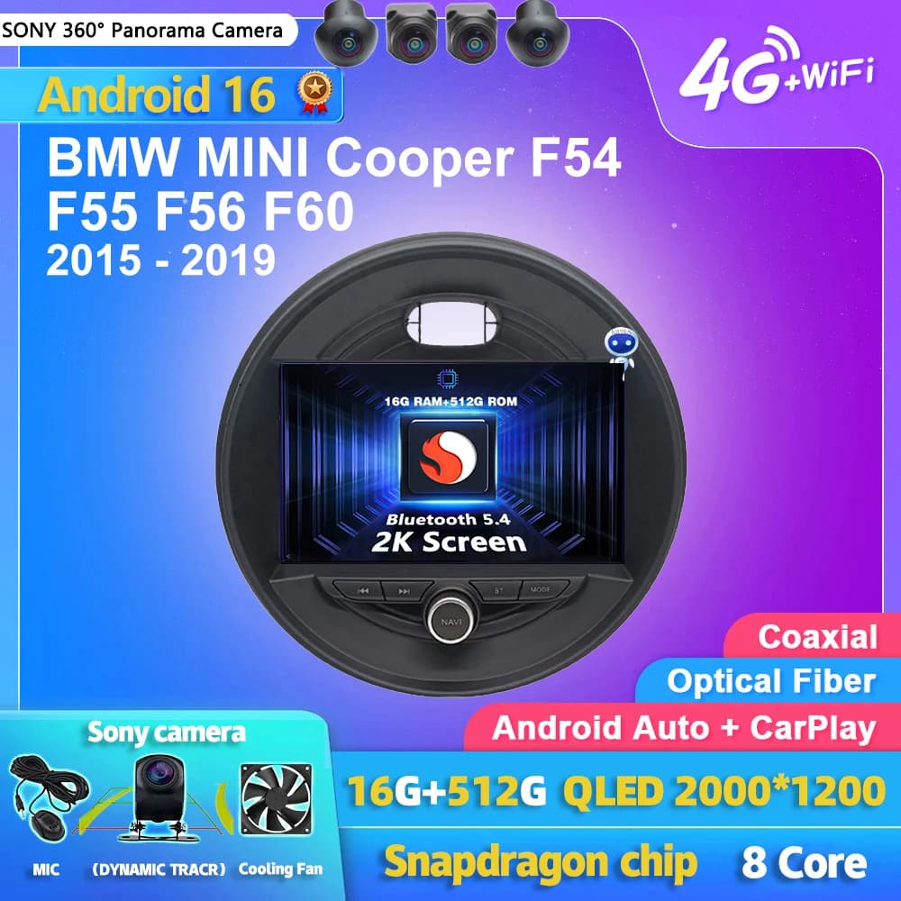 Android 15 Carplay Auto 2K Schermo Autoradio Lettore Multimediale Per BMW MINI Cooper F54 F55 F56 F60 2015 - 2019 Autoradio Stereo