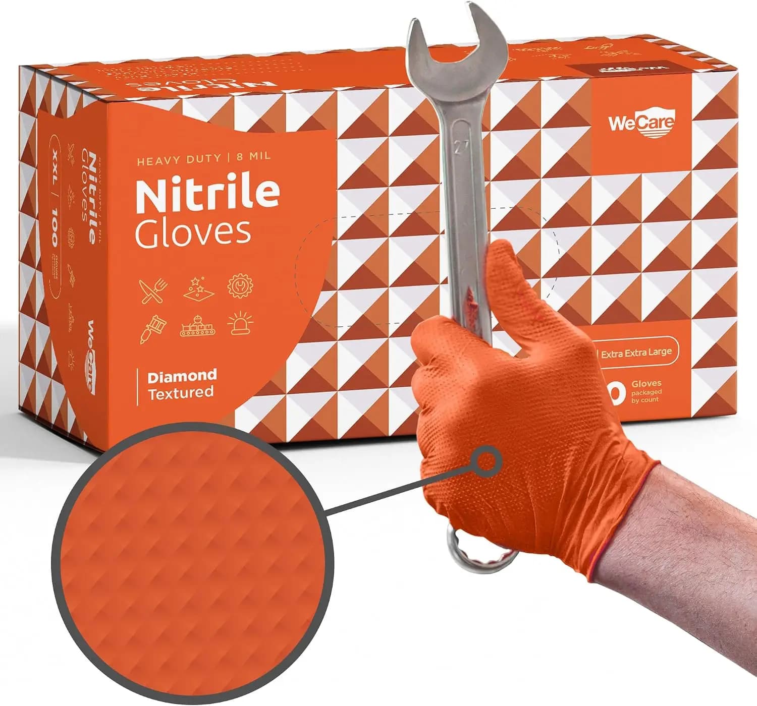 8 Mil Nitrile Gloves - Heavy Duty Mechanic Gloves with Diamond Grip, Powder & Latex Free Disposable