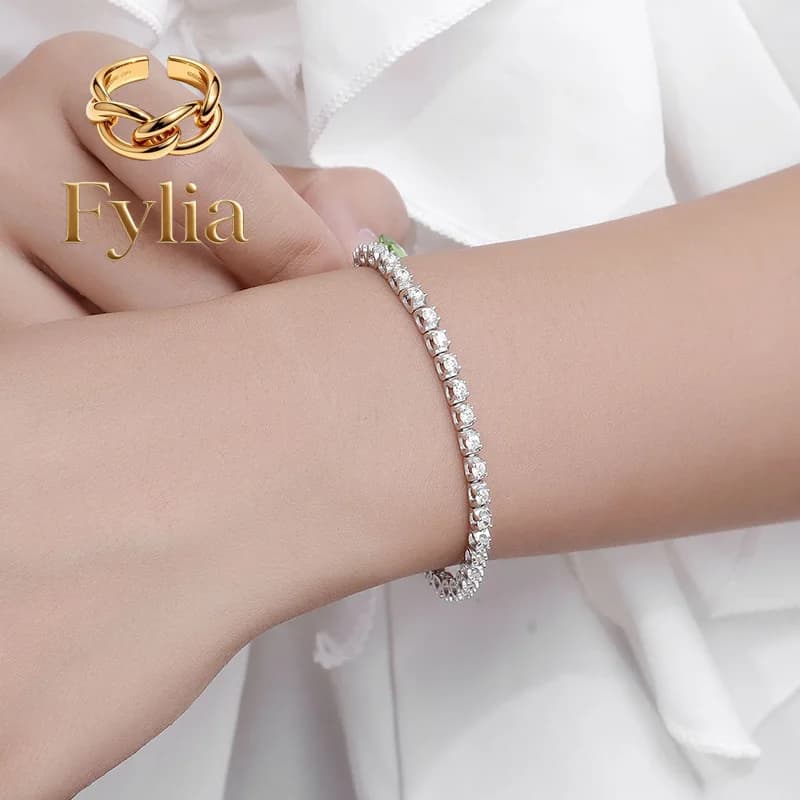 Fylia Jewelry Luxury Solid Platinum PT950 2.5mm horn moissanite diamond bracelet women's ins niche diamond tennis bracelet