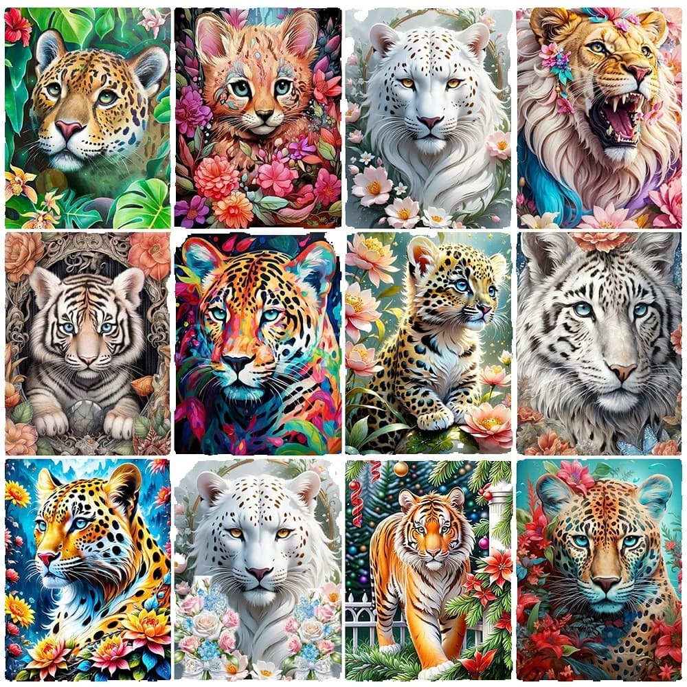 AZQSD 5D pittura diamante fai da te leopardo tigre animale pieno trapano rotondo immagine di strass ricamo decorazione della parete ricamo
