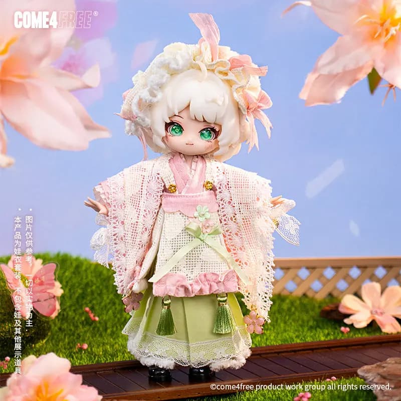 Come4free Set di Vestiti per Bambole Bjd in Scala 1/12, Serie Dessert con Fiori di Ciliegio Primaverili, Set Kimono per Mini Bambole Bjd, Outfit Regalo