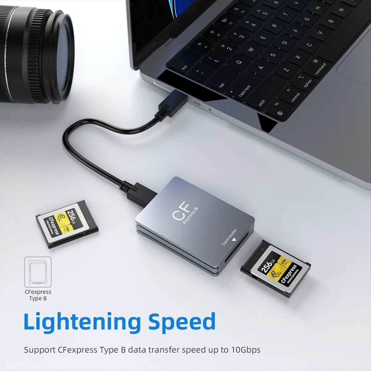 doyou CFexpress Type B Card Reader USB3.2 Gen2 10Gbps CFexpress Reader Memory Card Adapter with USB C to USB C/A Cable