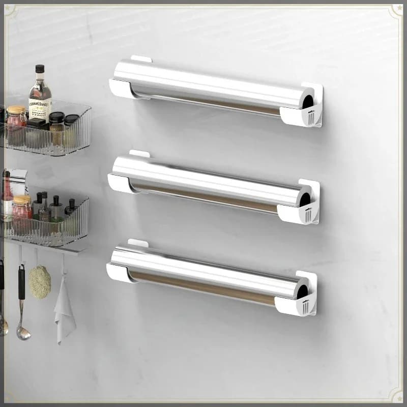 4 Packs of Non-punching Storage Brackets Plastic Wrap Garbage Bags Kitchen Storage Shelves Refrigerator Side Storage Racks