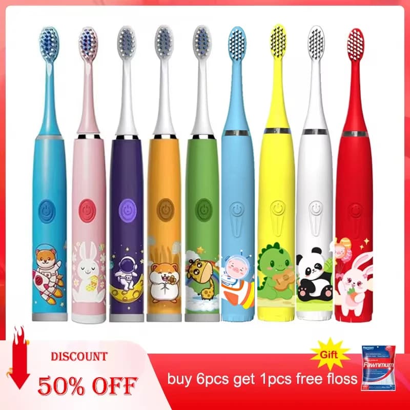 Children's USB Sonic Electric Toothbrush Rechargeable Colorful toothbrush for Kids Automatic IPX7 Waterproof with spare heads