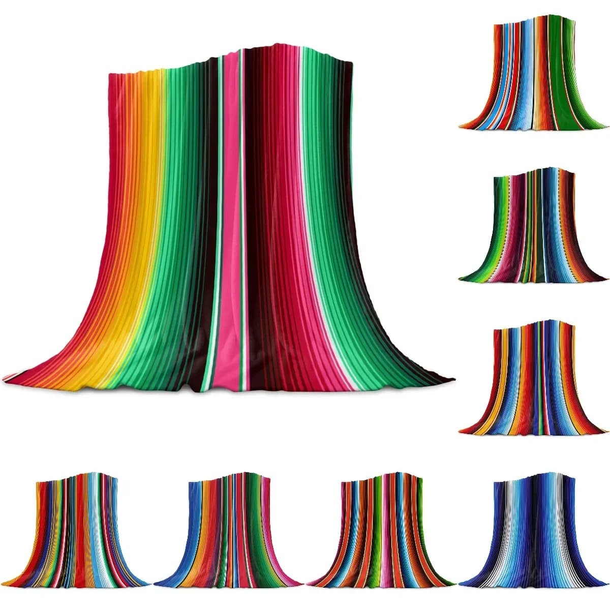 Strisce messicane strisce colorate coperta in pile corallo morbida calda coperta da viaggio all'aperto coperte per bambini adulti inverno TV coperte King