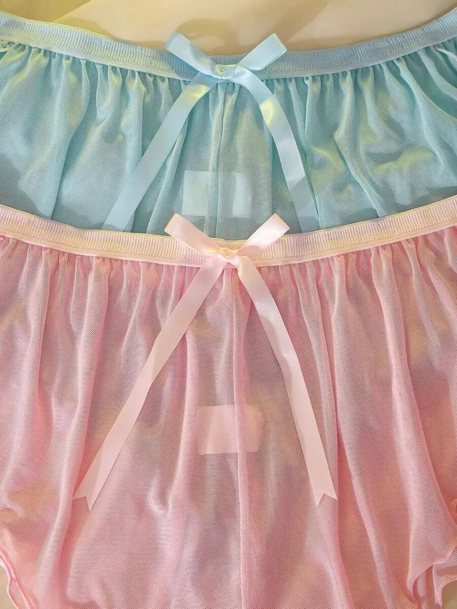 2 pezzi di pantaloncini da casa comodi da donna in rete leggera con spacco laterale, rosa e blu