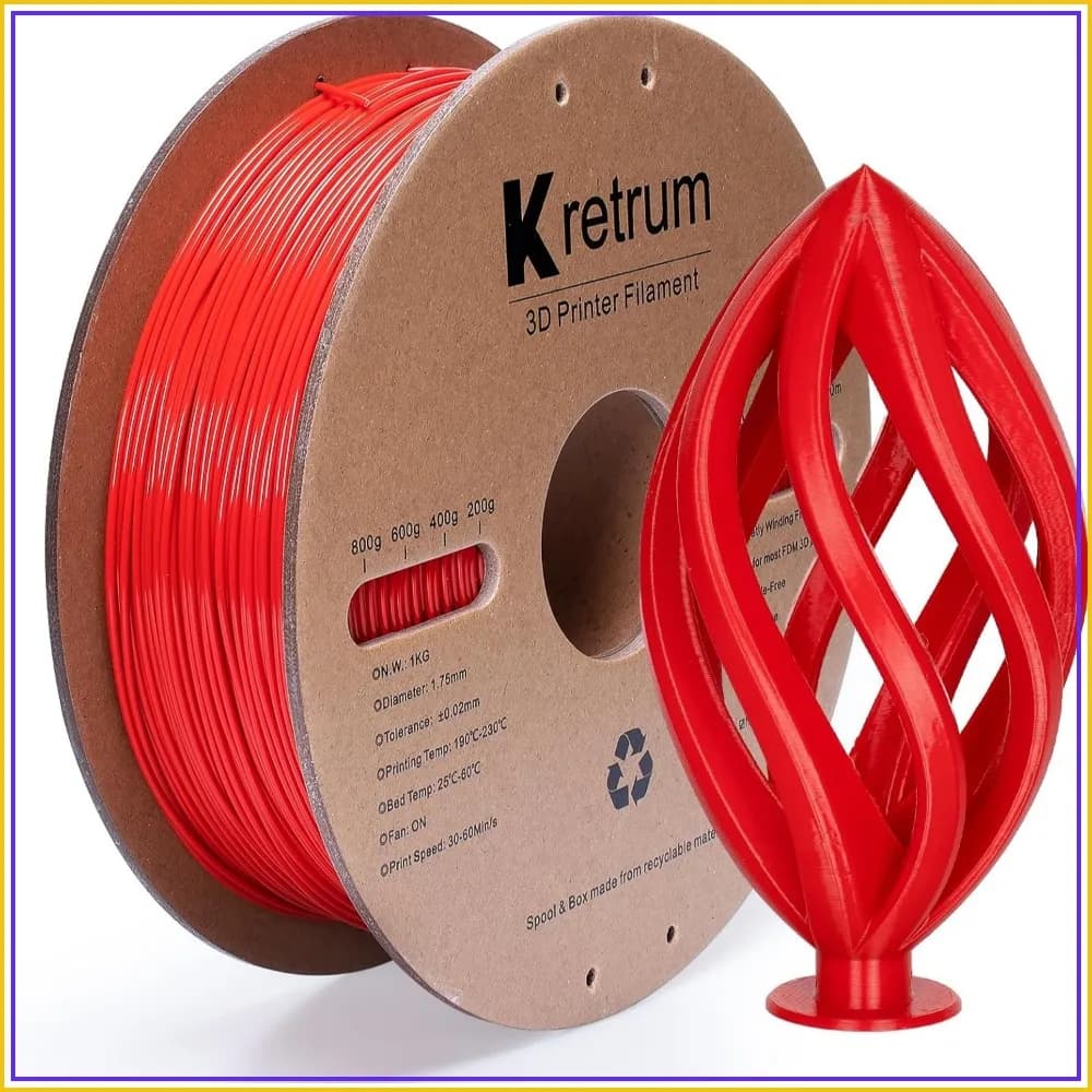1.75mm PLA Filament 1KG, Dimensional Accuracy +/-0.02mm, Cardboard Spool, Red