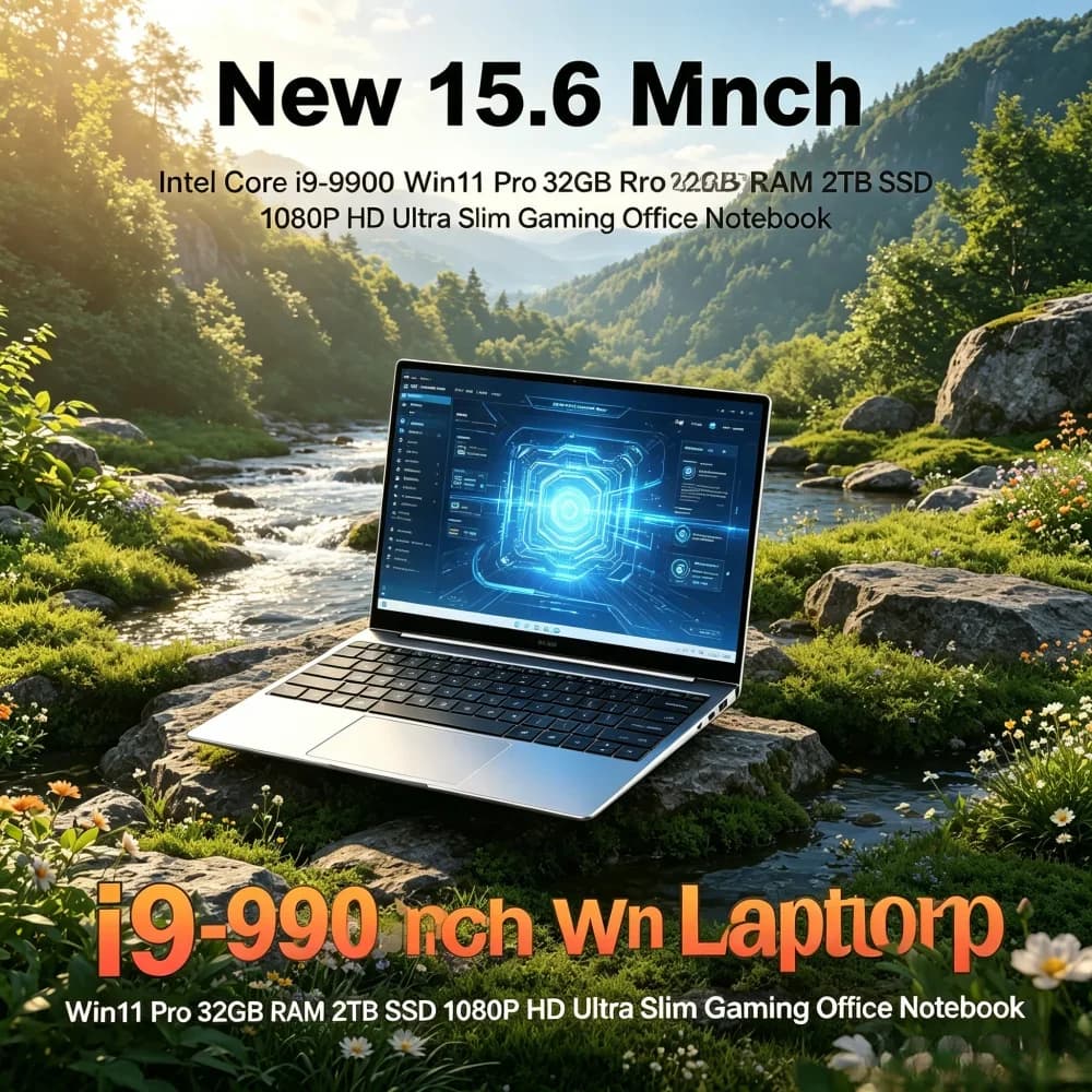 Nuovo laptop ultra sottile da 15.6 pollici con Intel Core i9-9900, Windows 11 Pro, 32GB di RAM, SSD da 2TB, schermo HD 1080P, ideale per gaming e ufficio.