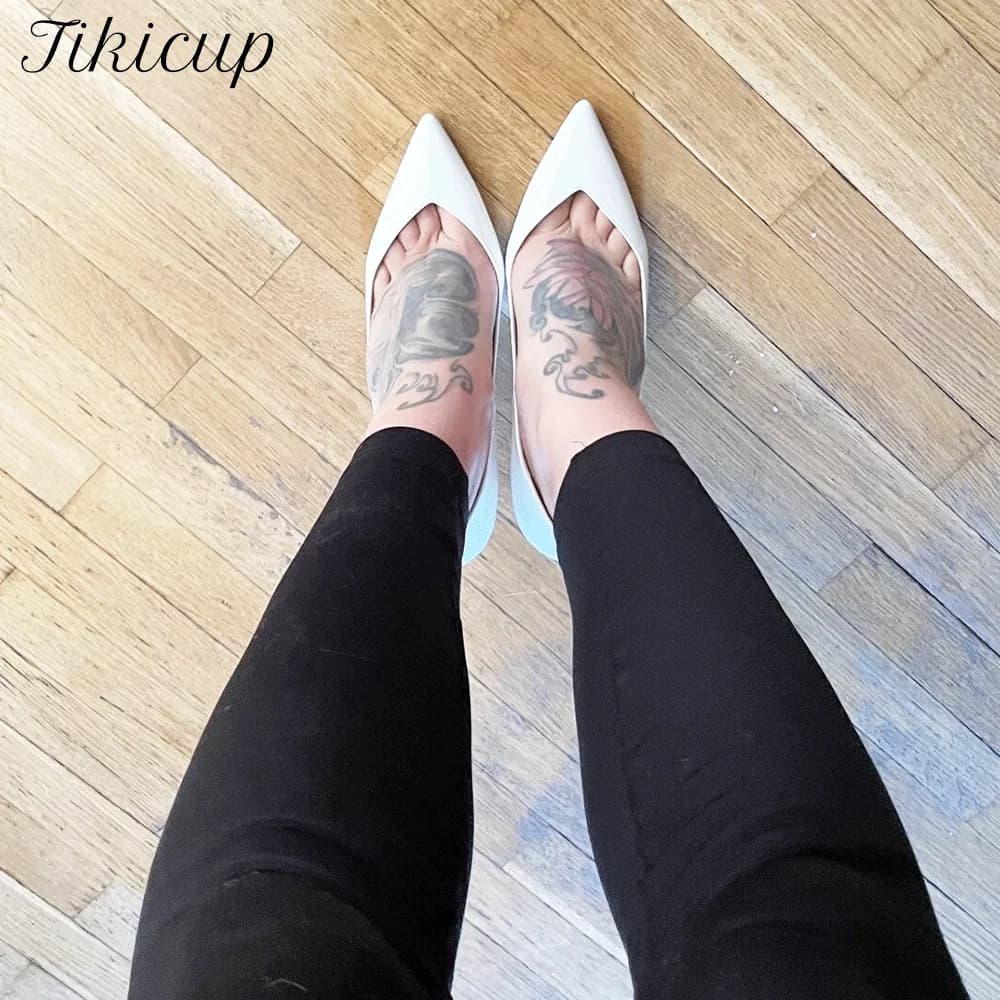 Tikicup Sexy Front V Cut Women White Pointy Toe High Heels Elegant Ladies Slip On Stylish Party Evening Dress Stiletto Pumps