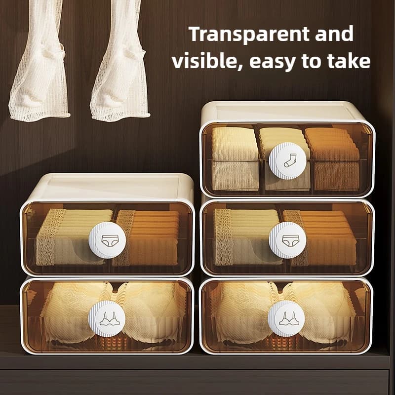 Transparent Drawer Organizer with Aromatherapy Handle – Stackable Divided Box for Socks, Underwear, and Lingerie Storage