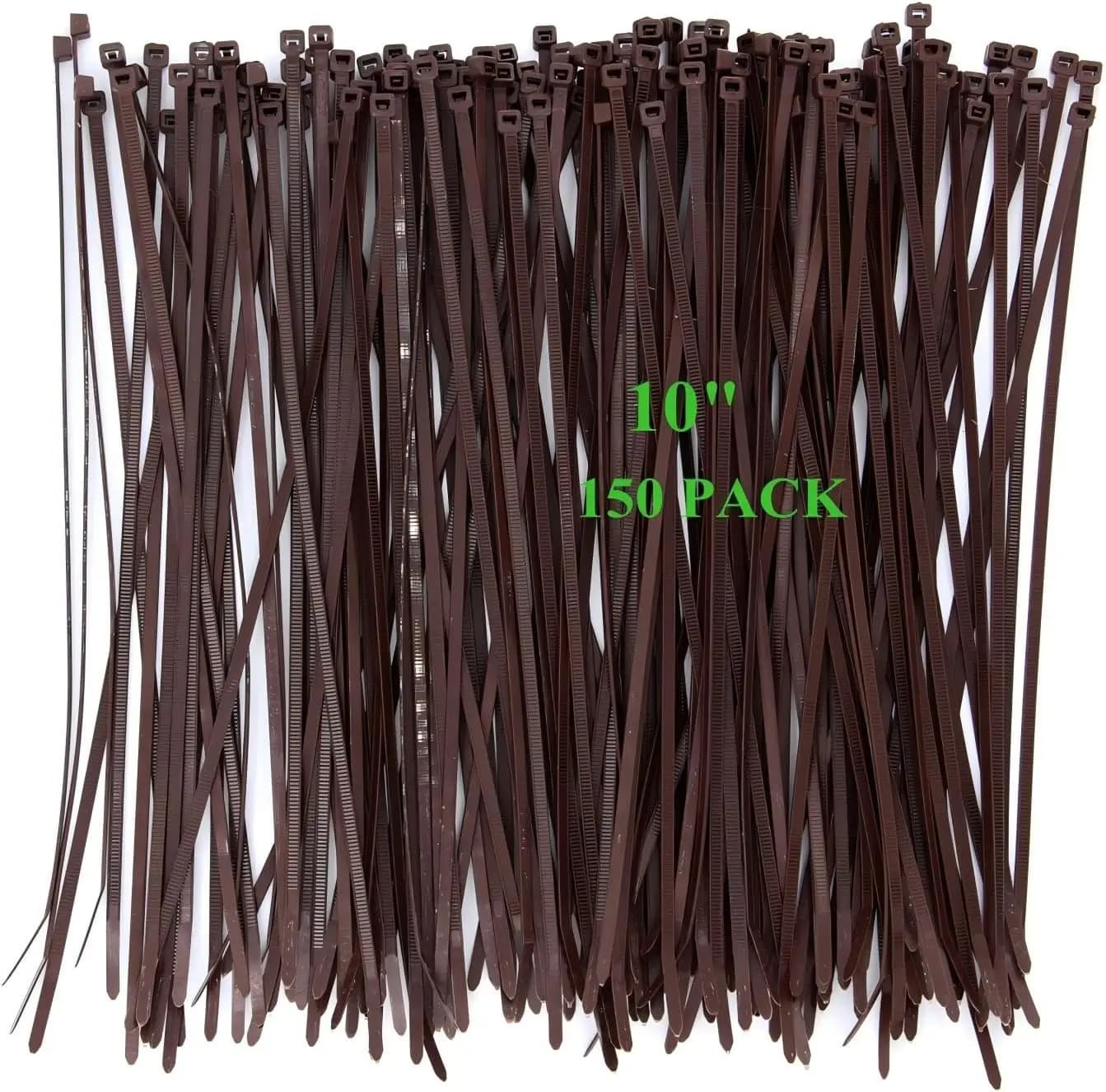 Fascette stringicavo resistenti da 10 pollici, confezione da 150, fascette marroni per uso esterno, giardino, ufficio e cucina
