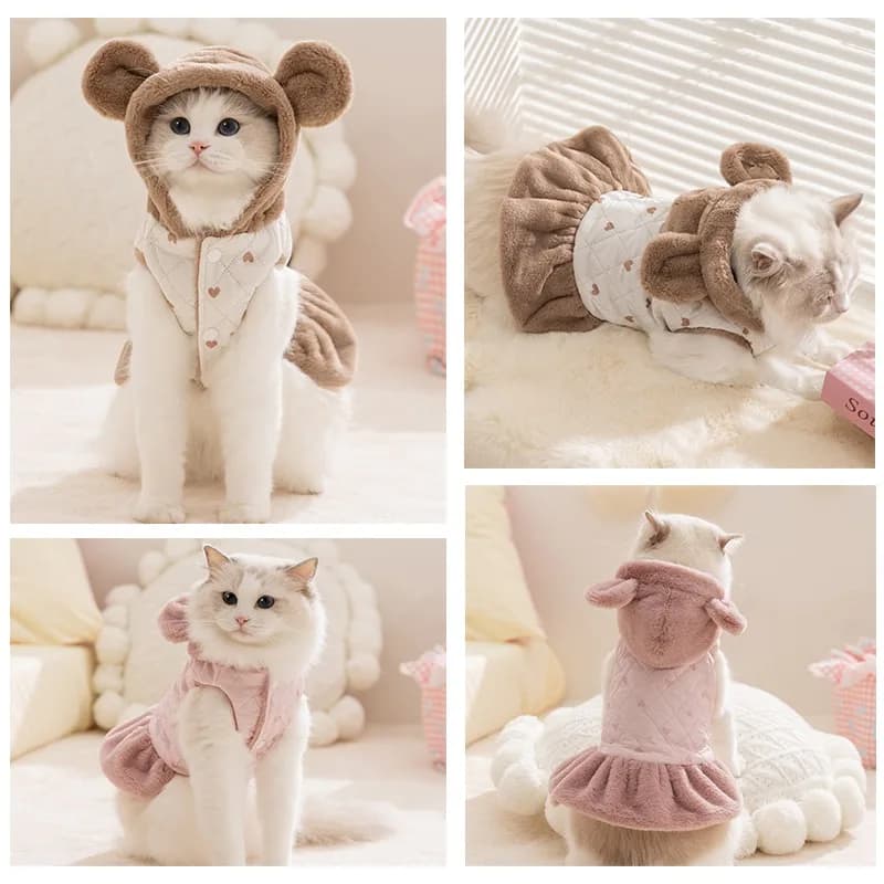 Abito per animali domestici con stampa a cuore dolce Abito invernale in cotone per orsacchiotti Felpa con cappuccio per cani calda Peluche addensato Vestiti per cani Forniture per animali domestici