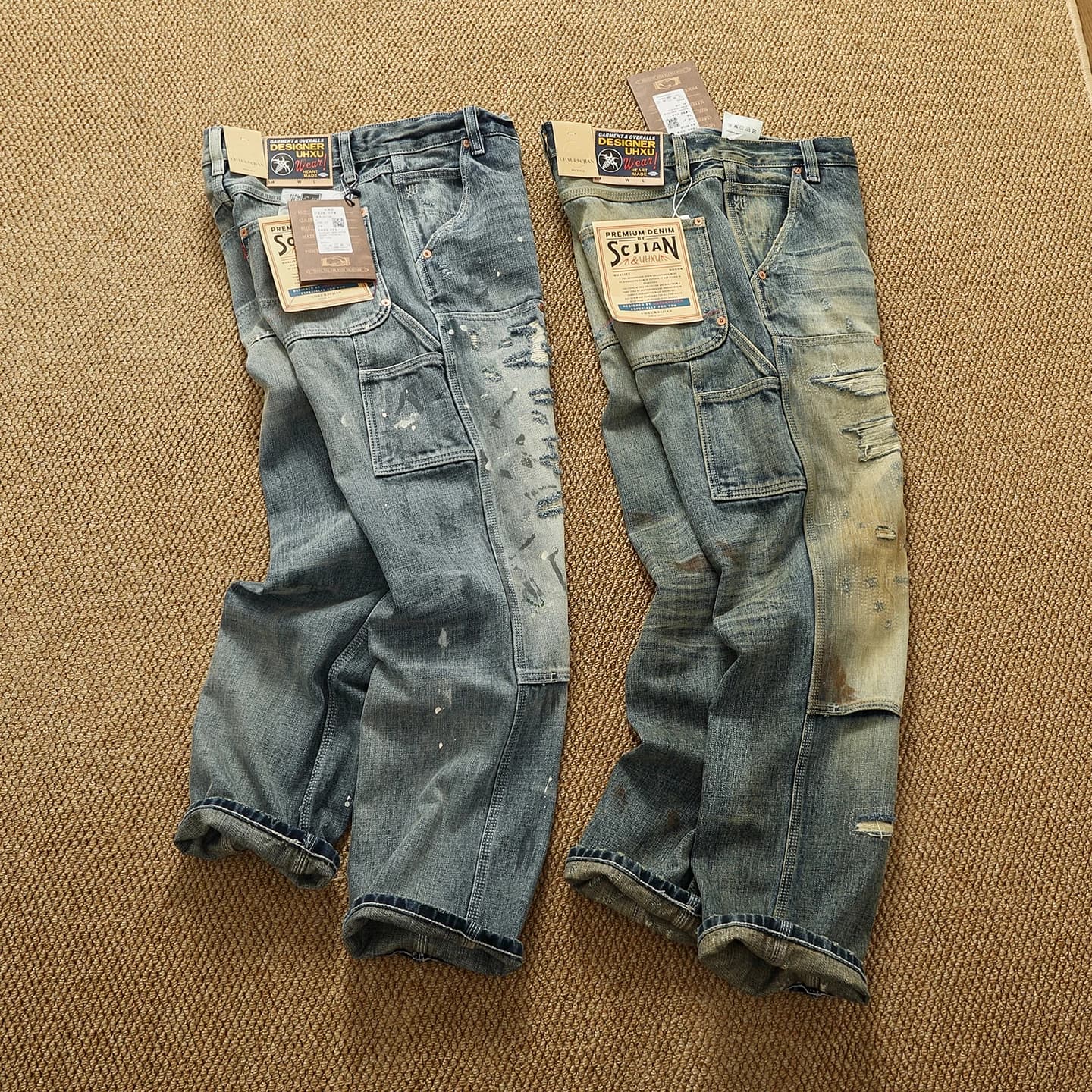 Jeans da lavoro resistenti ad alto oz, toppe da uomo, olio, lavaggio sporco, pantaloni da boscaiolo lavabili per l'industria pesante