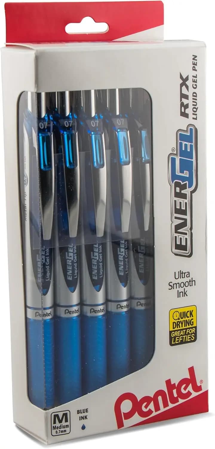 Penne Gel Liquide a Scrittura Fluida, Punta Media 0.7mm, Inchiostro Blu, Confezione da 12 con Impugnatura Confortevole