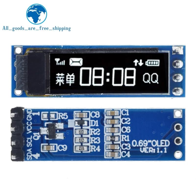 Modulo display OLED da 0,69 pollici 96x16 Display bianco Scheda di controllo schermo LCD SSD1306 da 0,69 "per interfaccia IIC Arduino 3-5,5 V