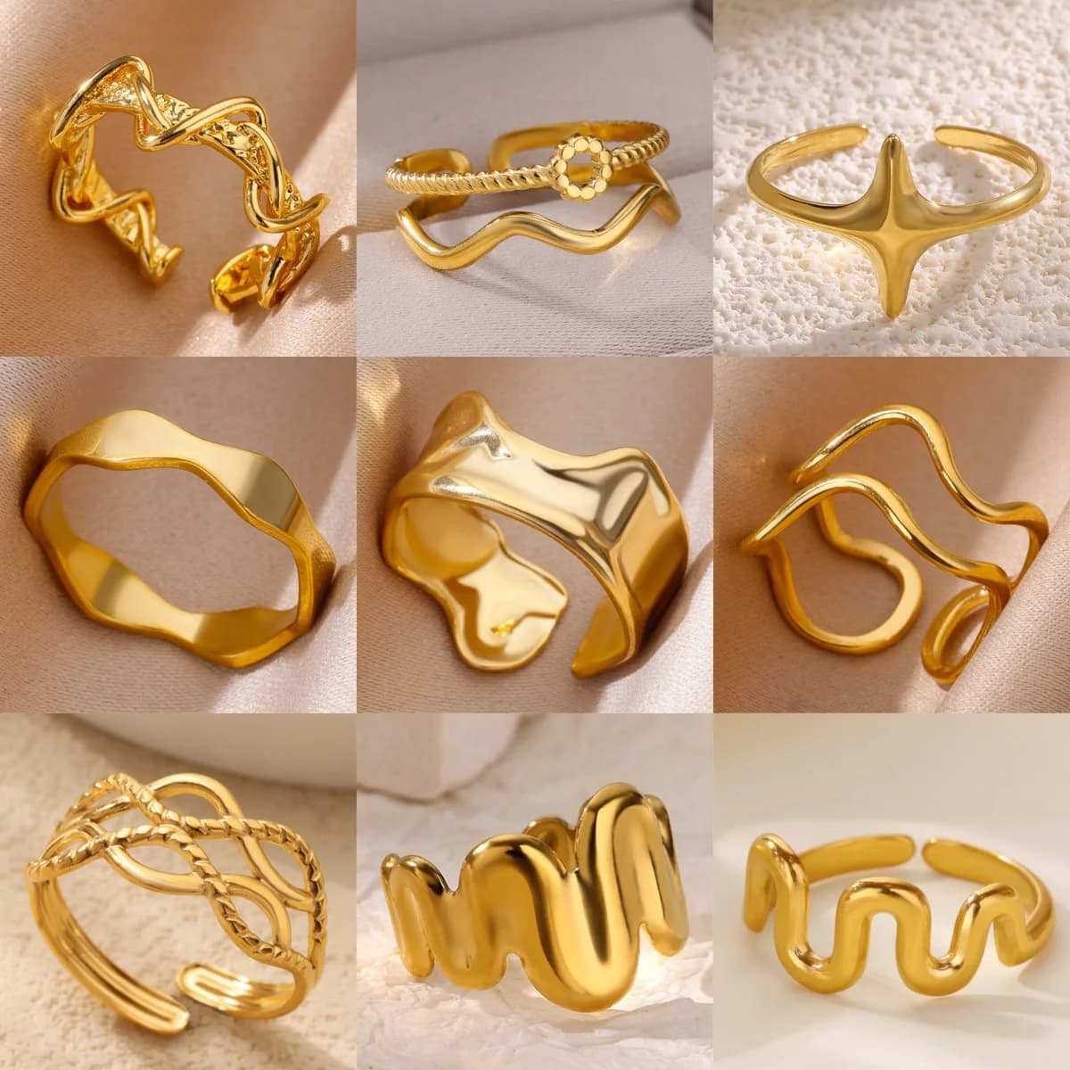 Anelli in acciaio inossidabile con onda minimalista per donna Anelli per dito regolabili placcati in oro 2025 Accessori per gioielli di nuove tendenze