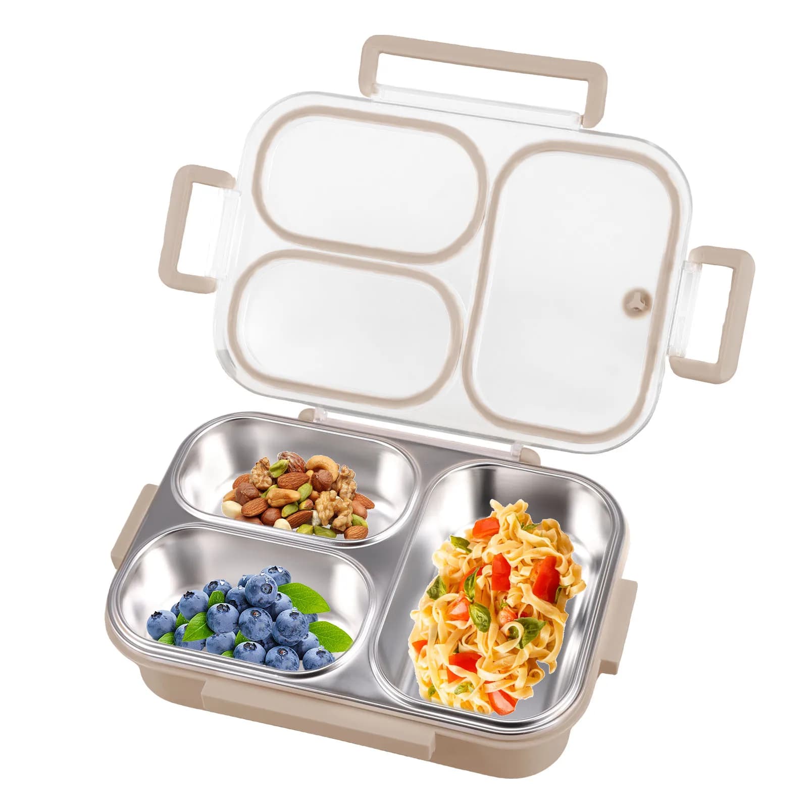 Scatola per alimenti in acciaio inossidabile 304 con 3 scomparti Contenitore per alimenti diviso riutilizzabile per bambini Adulti Studenti Lavastoviglie