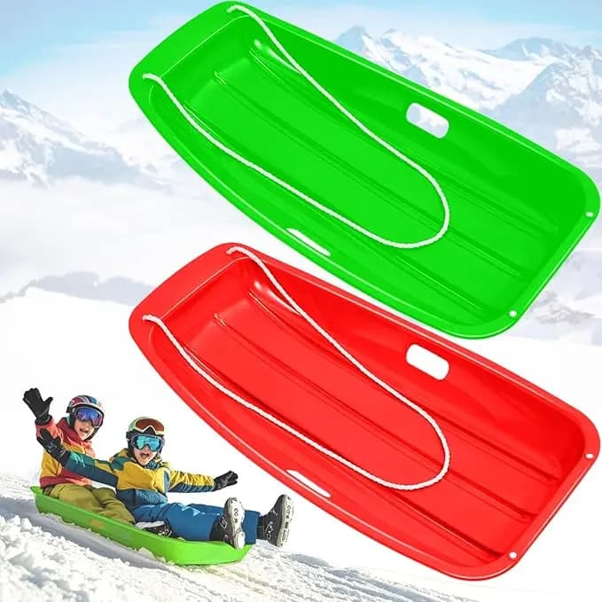 Slitta da neve 35" Downhill Sprinter Slitta da slittino resistente per 1-2 ciclisti con 2 maniglie e corde da tiro Giocattolo da slittino invernale all'aperto