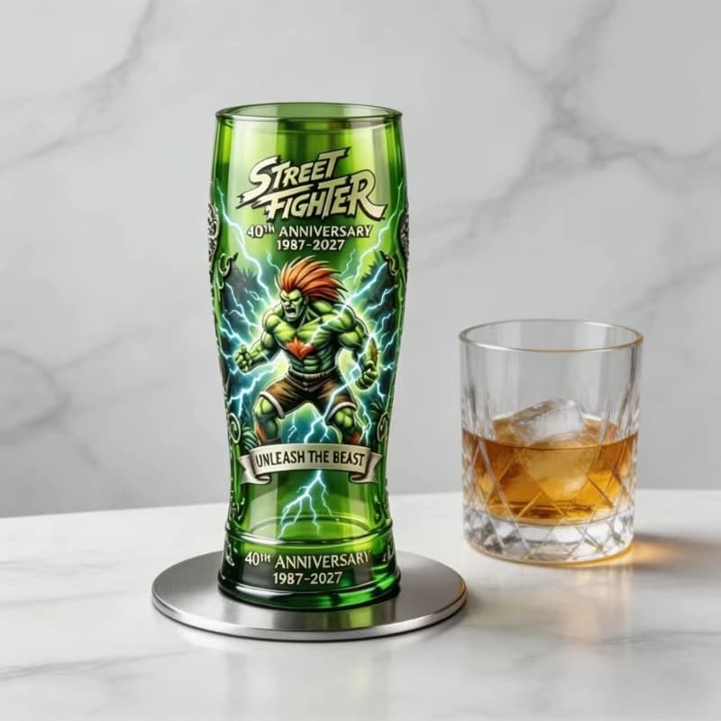 Boccale da Birra in Vetro con Stampa Artistica di Giochi Classici, Design Fulmine, Articolo da Pub, Regalo da Collezione per Fan
