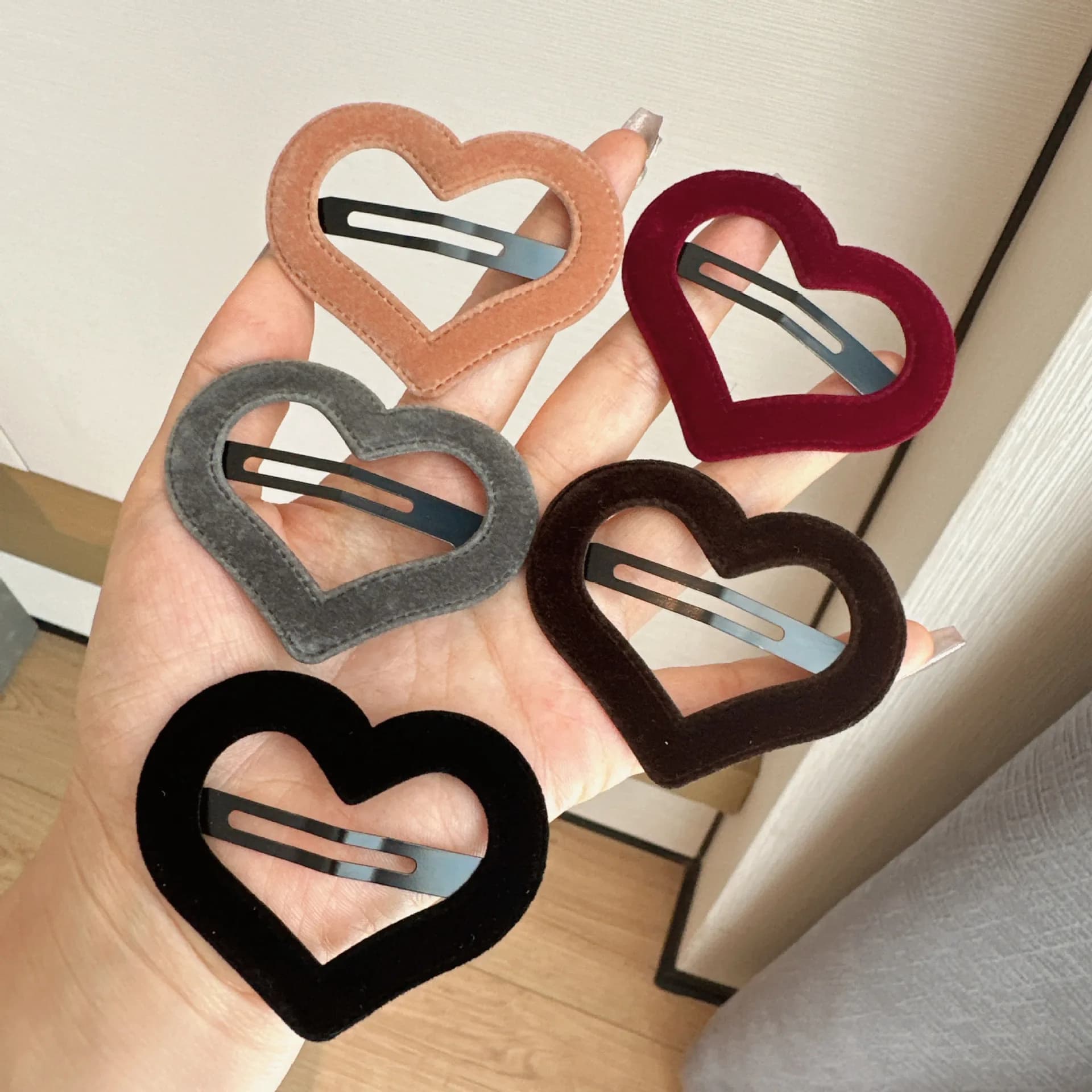 5 pezzi versione coreana temperamento semplice velluto cuore clip per capelli cava versatile ragazza mezza-up clip laterale frangia clip accessorio per capelli
