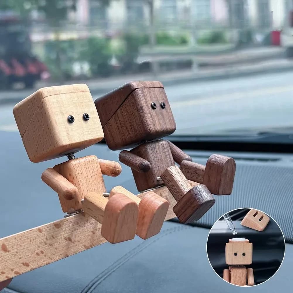 Divertente Statuetta di Uomo in Legno Oscillante per Ornamento Cruscotto, Bambola in Legno con Piedi Mobili e Coperchio come Porta Deodorante per Auto