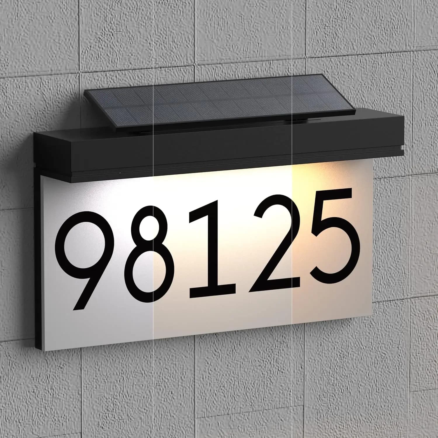 Targhe con numeri civici per case, alimentate a energia solare, con pannello solare regolabile, 3 colori di illuminazione, numeri civici luminosi.