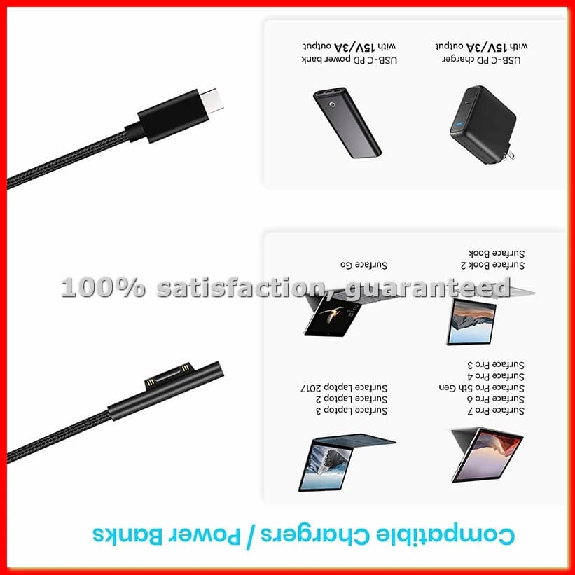 PD 15V nylon braided USB-C charging cable for Pro 7/6/5/4/3, Laptop 3/2/1, Go-A68X